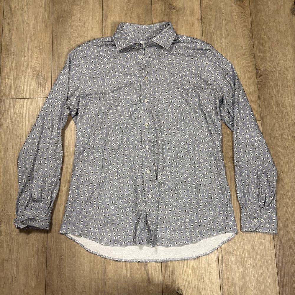 Emanuel Berg Modern Fit Button Up Shirt Men's Sizeโ L 18.5 Blue Floral Cotton